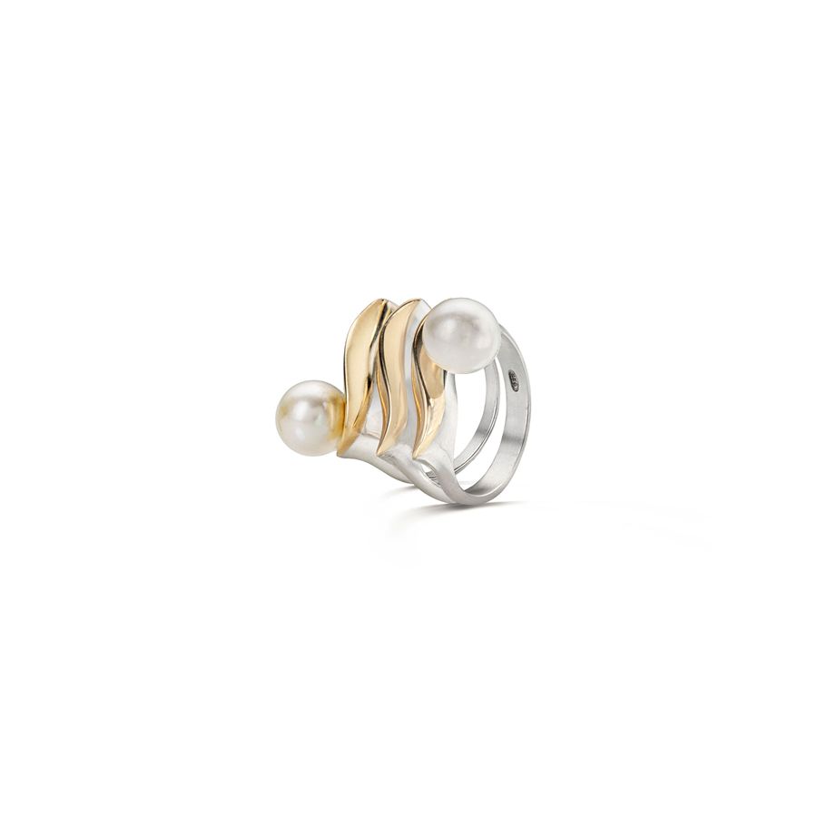 Anello doppio 'Flame'  con perla base argento FLAME | AN2 PRLB ARG